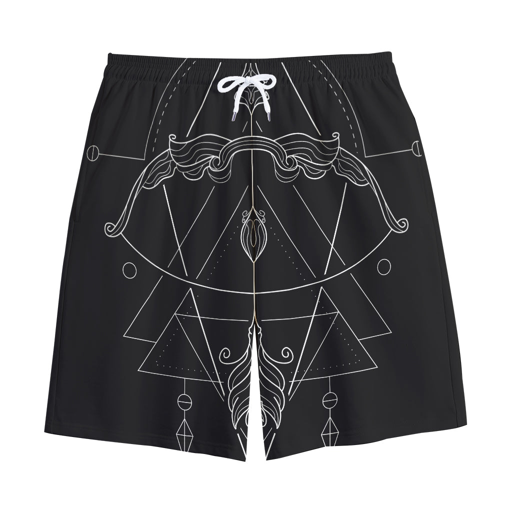Black And White Sagittarius Sign Print Cotton Shorts