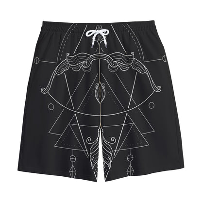 Black And White Sagittarius Sign Print Cotton Shorts