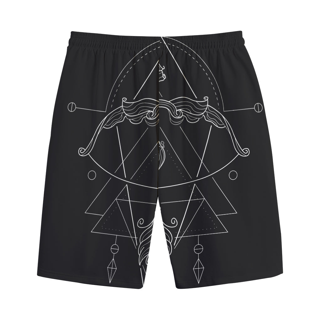 Black And White Sagittarius Sign Print Cotton Shorts