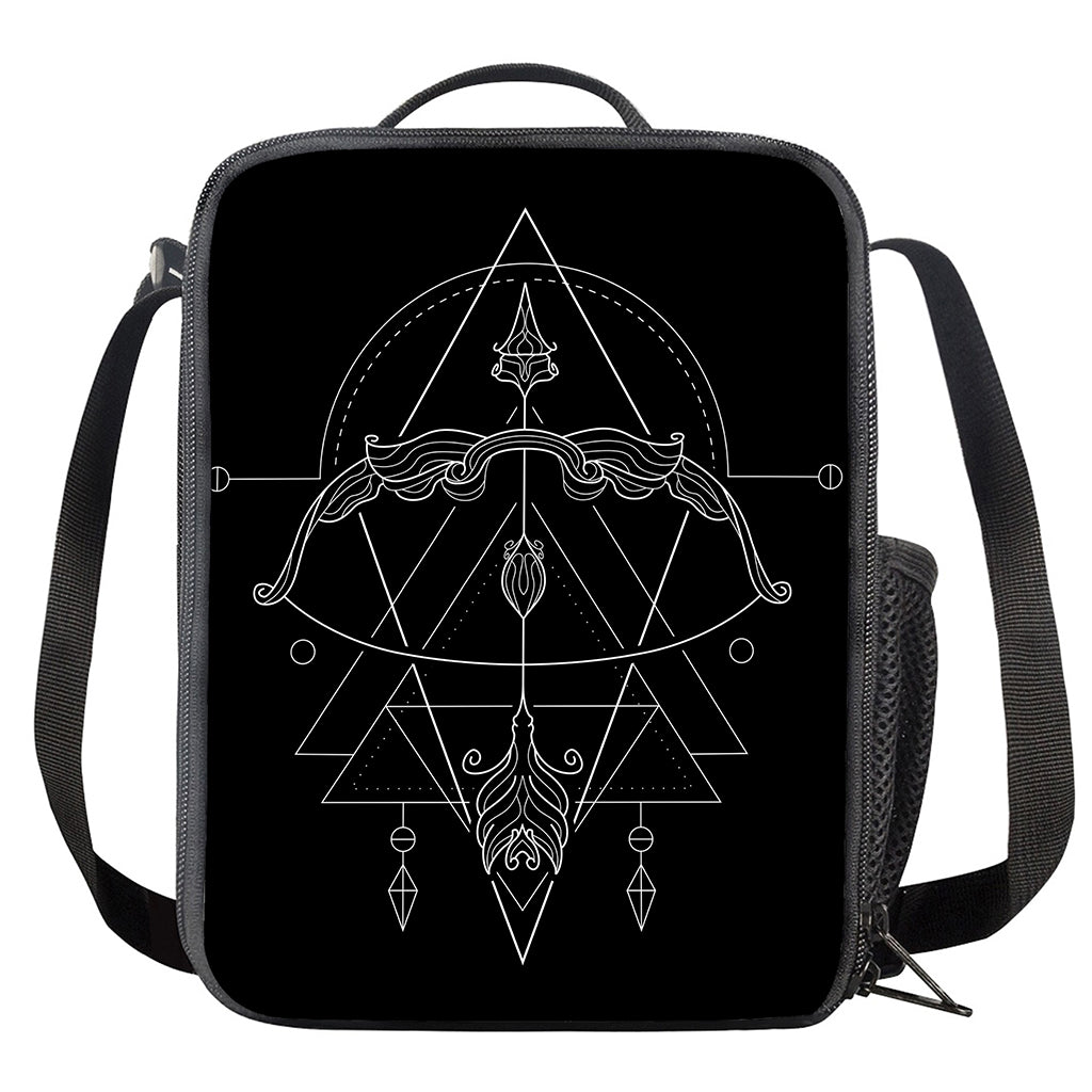 Black And White Sagittarius Sign Print Crossbody Lunch Bag