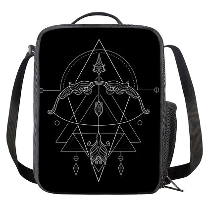 Black And White Sagittarius Sign Print Crossbody Lunch Bag