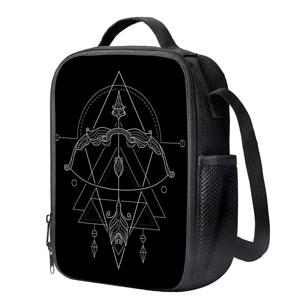 Black And White Sagittarius Sign Print Crossbody Lunch Bag