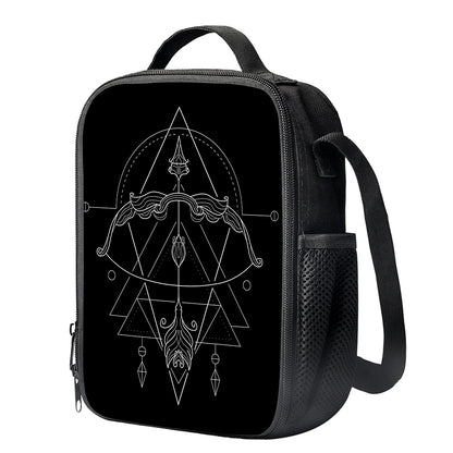 Black And White Sagittarius Sign Print Crossbody Lunch Bag