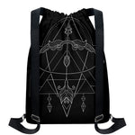 Black And White Sagittarius Sign Print Drawstring Backpack