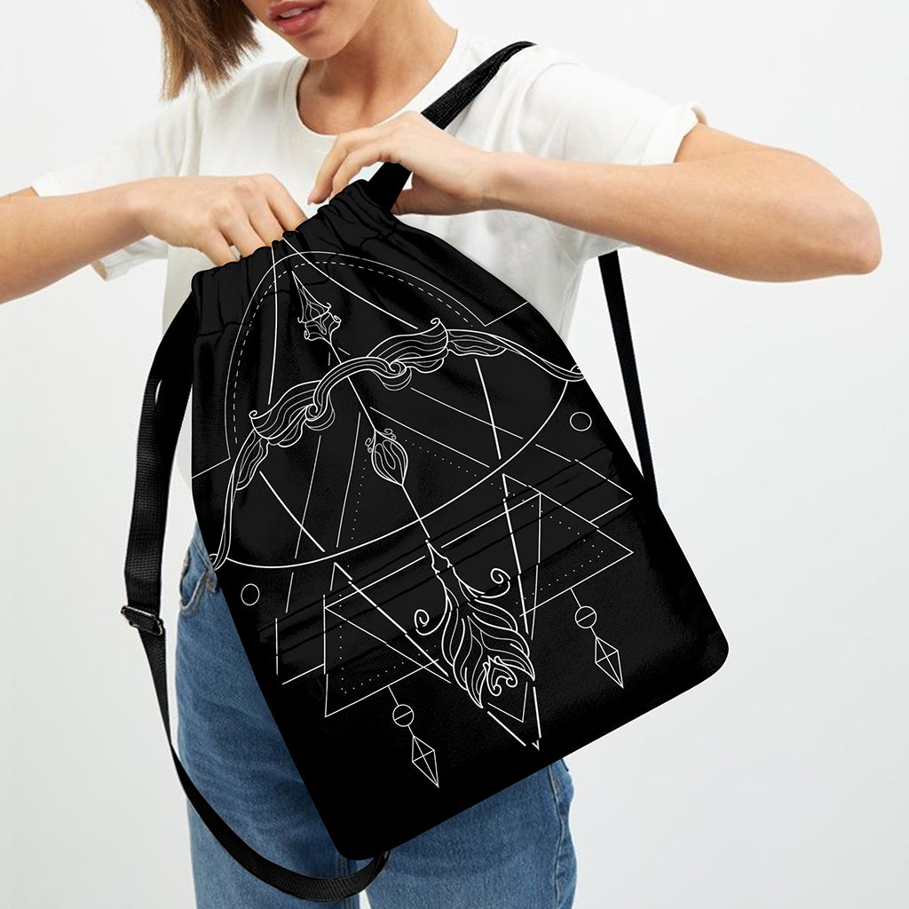 Black And White Sagittarius Sign Print Drawstring Backpack