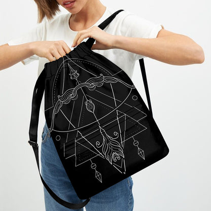 Black And White Sagittarius Sign Print Drawstring Backpack