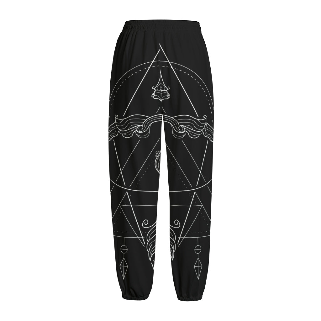 Black And White Sagittarius Sign Print Fleece Lined Knit Pants