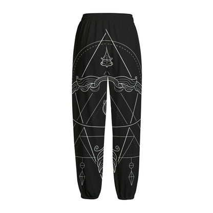 Black And White Sagittarius Sign Print Fleece Lined Knit Pants