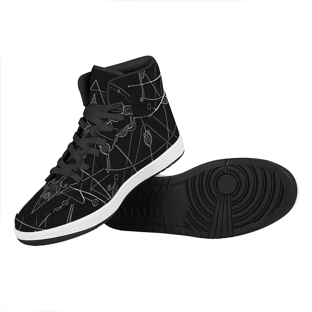 Black And White Sagittarius Sign Print High Top Leather Sneakers