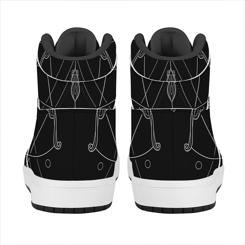 Black And White Sagittarius Sign Print High Top Leather Sneakers