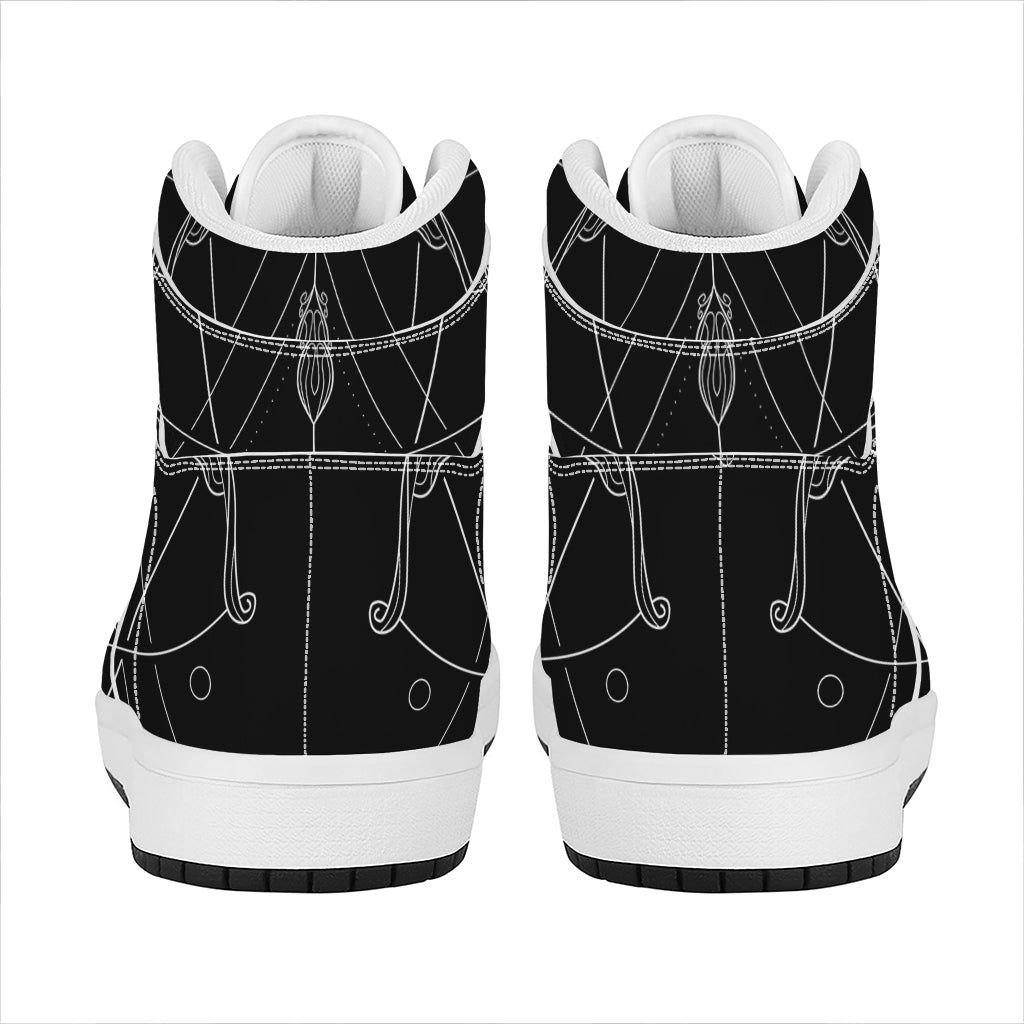 Black And White Sagittarius Sign Print High Top Leather Sneakers