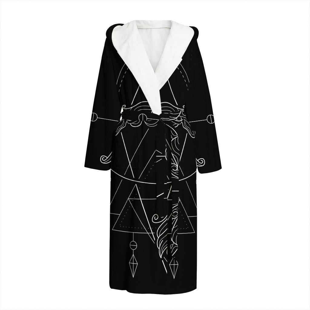 Black And White Sagittarius Sign Print Hooded Bathrobe