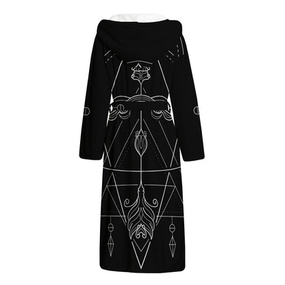 Black And White Sagittarius Sign Print Hooded Bathrobe