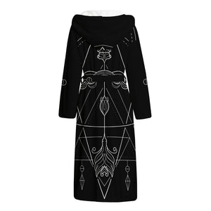 Black And White Sagittarius Sign Print Hooded Bathrobe