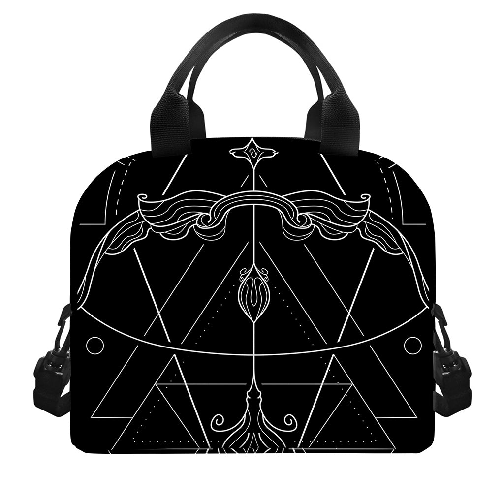 Black And White Sagittarius Sign Print Insulated Lunch Bag