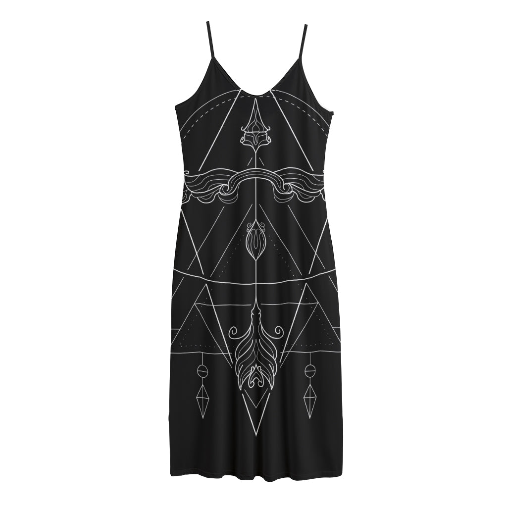 Black And White Sagittarius Sign Print Jersey Midi Cami Dress