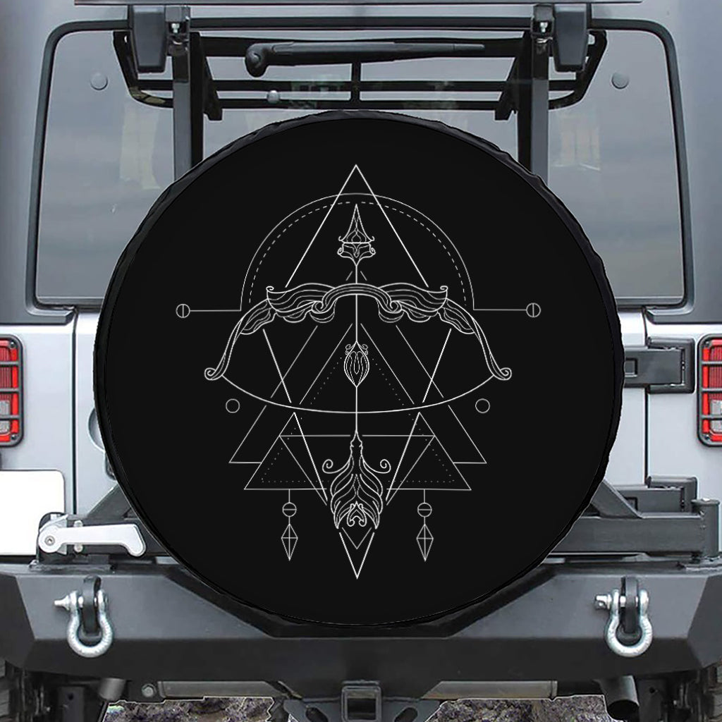 Black And White Sagittarius Sign Print Leather Spare Tire Cover