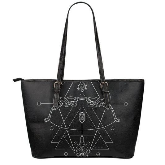 Black And White Sagittarius Sign Print Leather Tote Bag
