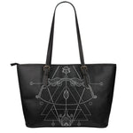 Black And White Sagittarius Sign Print Leather Tote Bag