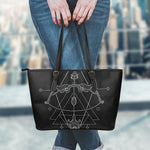 Black And White Sagittarius Sign Print Leather Tote Bag
