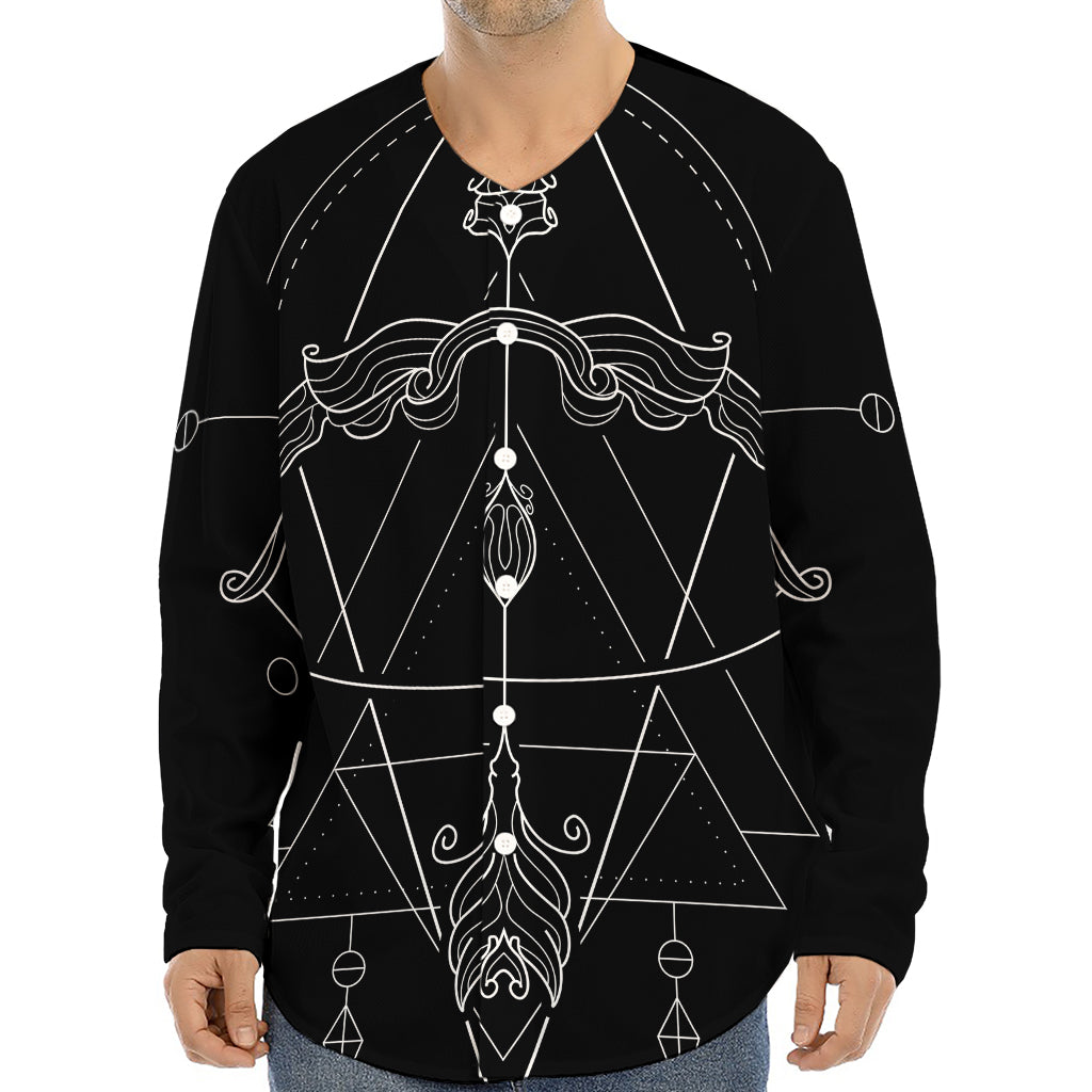Black And White Sagittarius Sign Print Long Sleeve Baseball Jersey