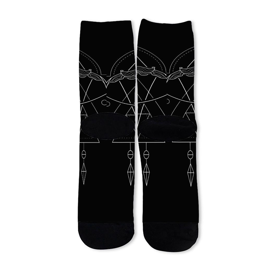 Black And White Sagittarius Sign Print Long Socks