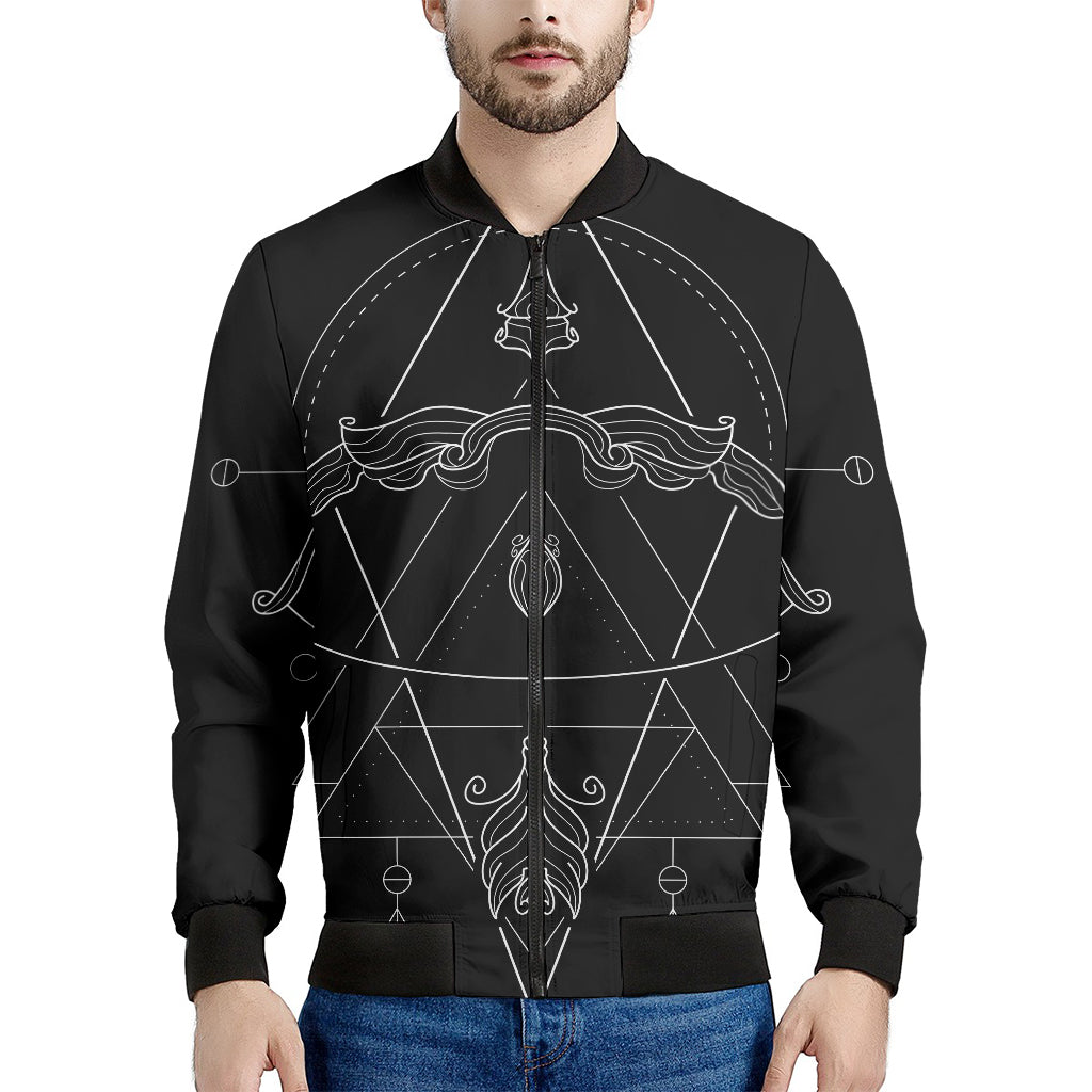 Black And White Sagittarius Sign Print Men's Bomber Jacket