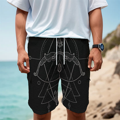 Black And White Sagittarius Sign Print Men's Cargo Shorts