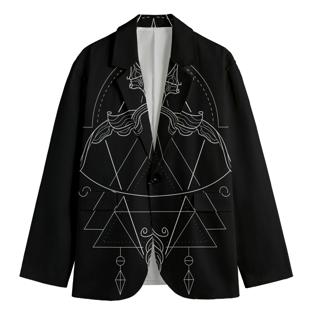 Black And White Sagittarius Sign Print Men's Cotton Blazer