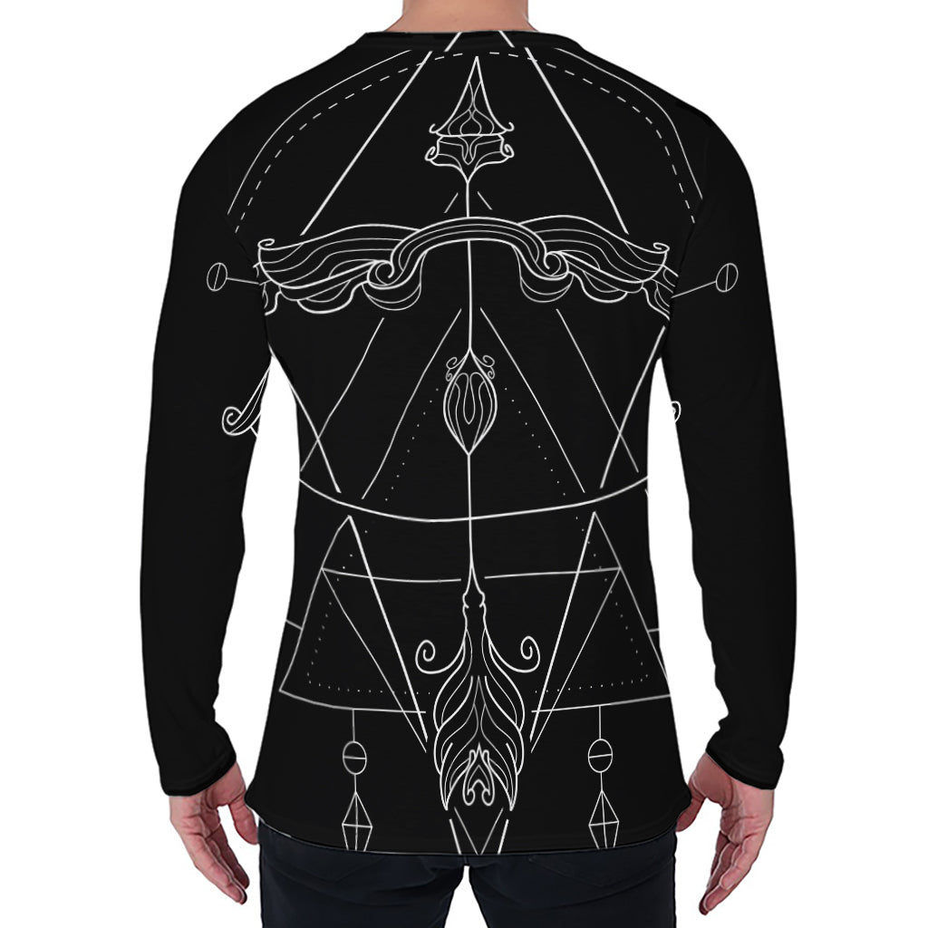 Black And White Sagittarius Sign Print Men's Long Sleeve T-Shirt