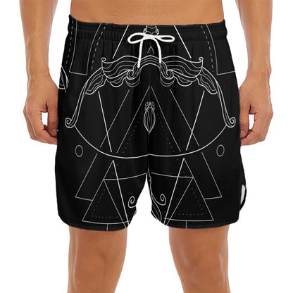 Black And White Sagittarius Sign Print Men's Split Running Shorts