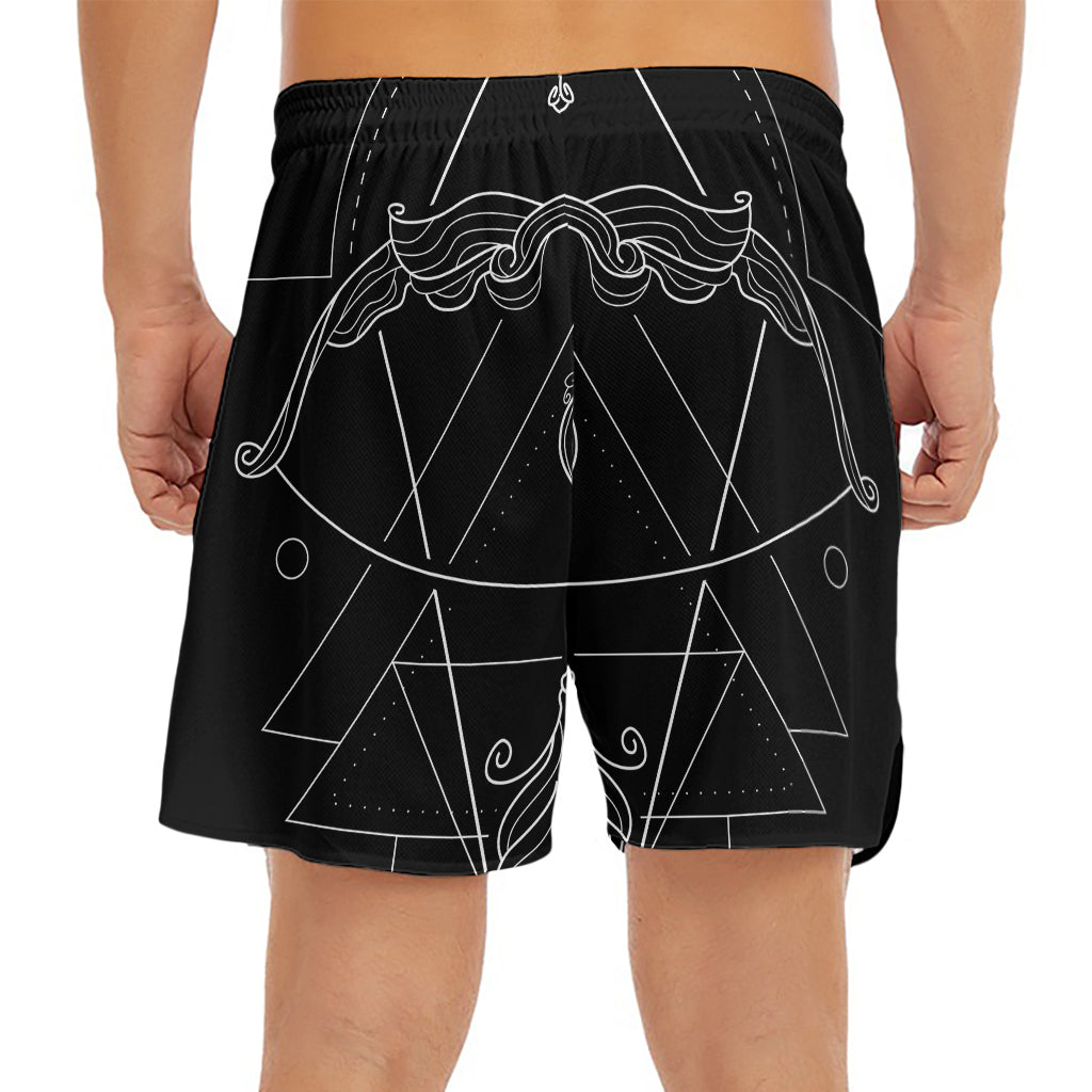 Black And White Sagittarius Sign Print Men's Split Running Shorts