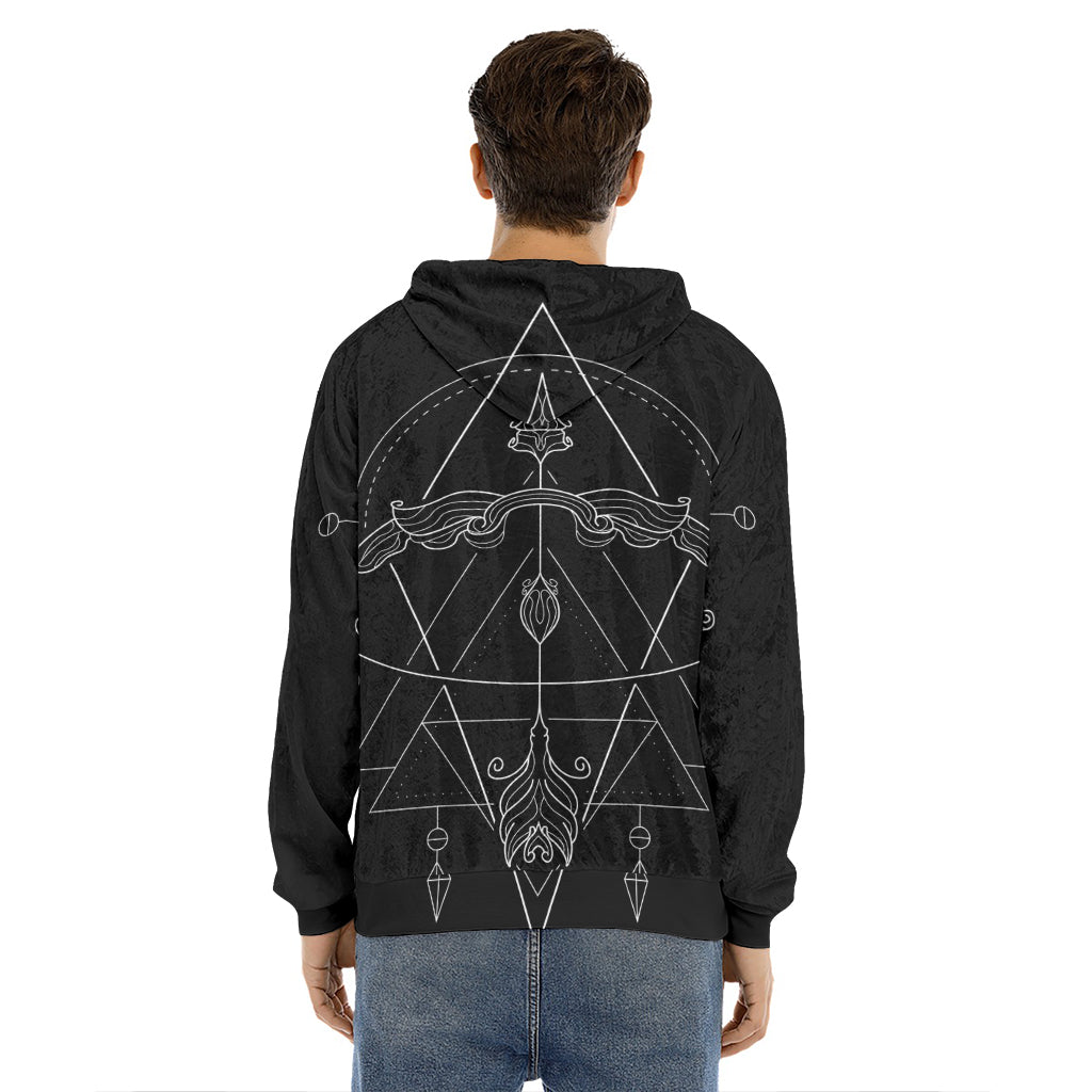 Black And White Sagittarius Sign Print Men's Velvet Pullover Hoodie