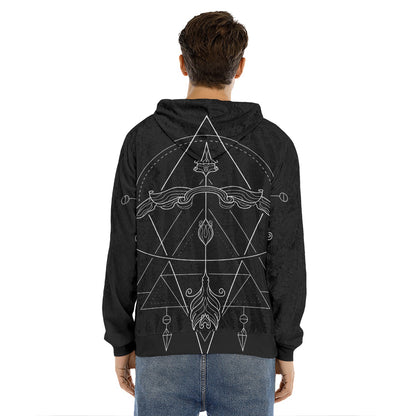 Black And White Sagittarius Sign Print Men's Velvet Pullover Hoodie