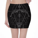 Black And White Sagittarius Sign Print Pencil Mini Skirt