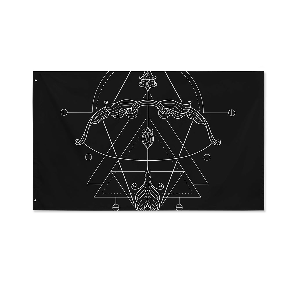 Black And White Sagittarius Sign Print Polyester Flag