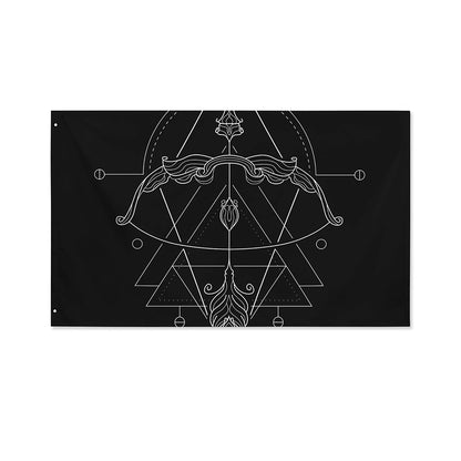 Black And White Sagittarius Sign Print Polyester Flag