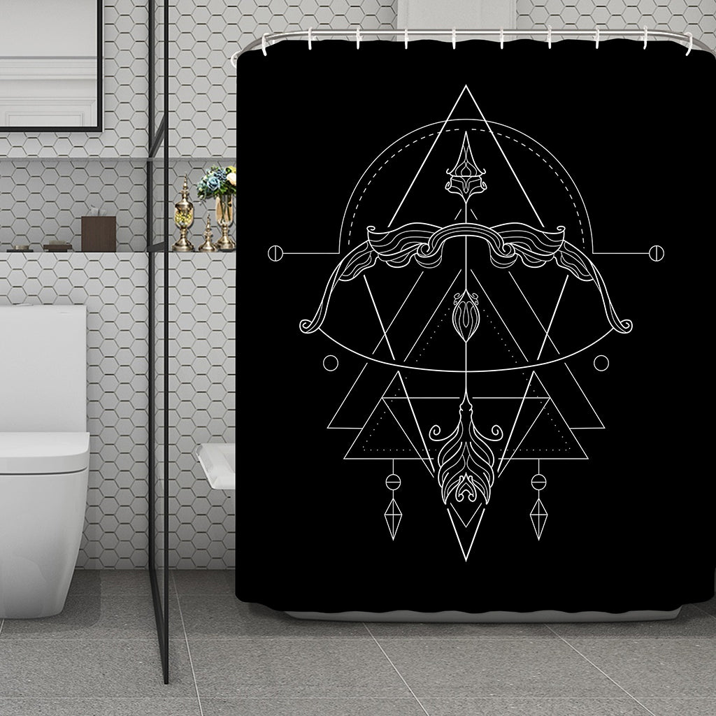 Black And White Sagittarius Sign Print Polyester Shower Curtain