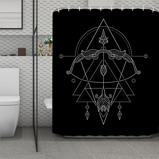 Black And White Sagittarius Sign Print Polyester Shower Curtain