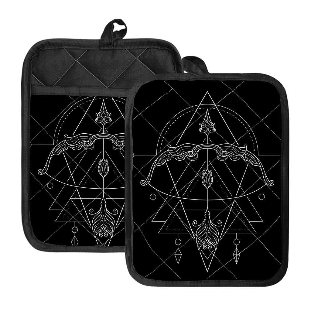 Black And White Sagittarius Sign Print Pot Holders With Pocket
