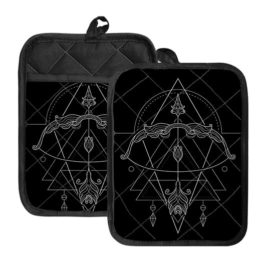 Black And White Sagittarius Sign Print Pot Holders With Pocket
