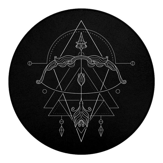 Black And White Sagittarius Sign Print Round Blanket