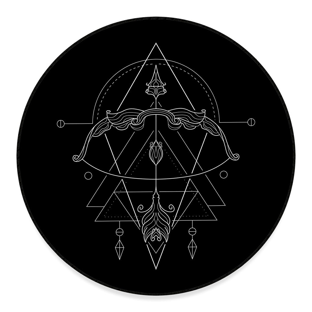 Black And White Sagittarius Sign Print Round Floor Mat