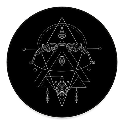 Black And White Sagittarius Sign Print Round Floor Mat