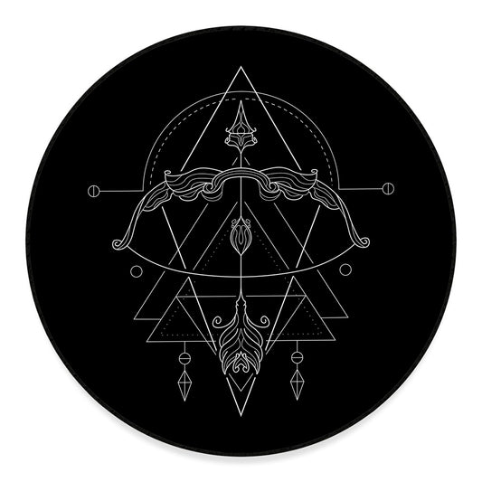 Black And White Sagittarius Sign Print Round Floor Mat