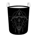 Black And White Sagittarius Sign Print Round Laundry Basket