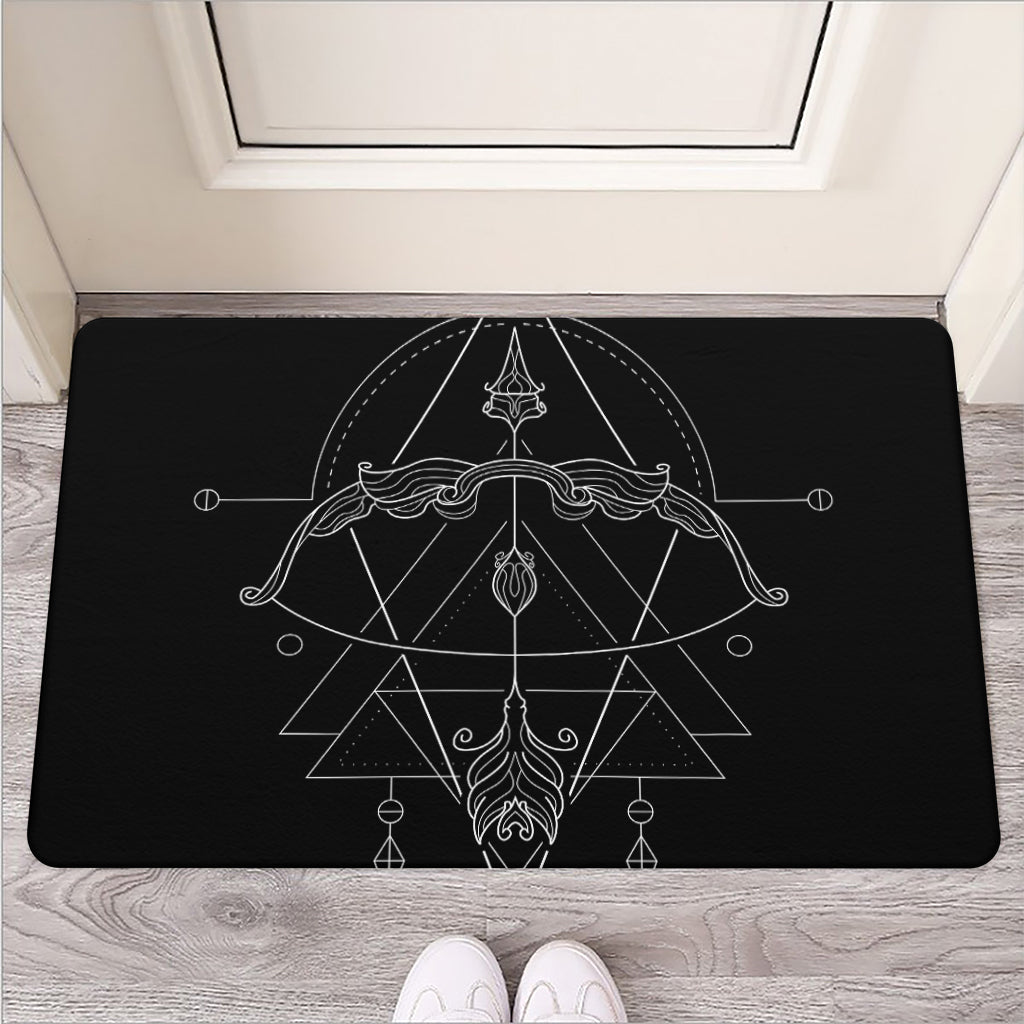 Black And White Sagittarius Sign Print Rubber Doormat