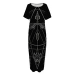 Black And White Sagittarius Sign Print Short Sleeve Long Nightdress