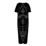 Black And White Sagittarius Sign Print Short Sleeve Long Nightdress