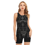 Black And White Sagittarius Sign Print Sleeveless One Piece Swimsuit